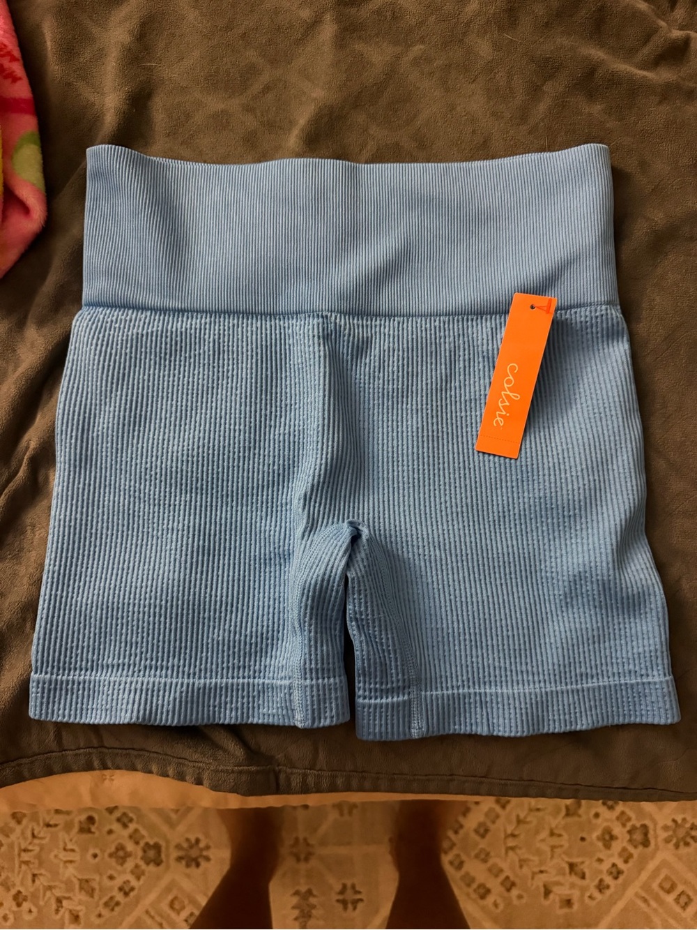 Colsie Light Blue Ribbed High-Waist Bike Shorts